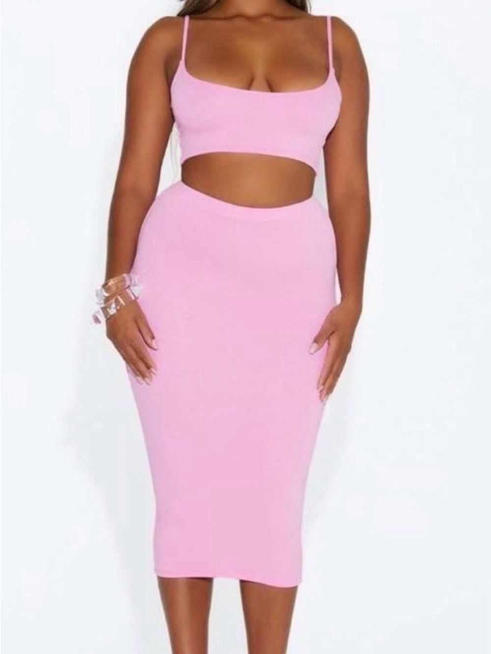 naked wardrobe Pink High-Rise Midi Pencil Skirt